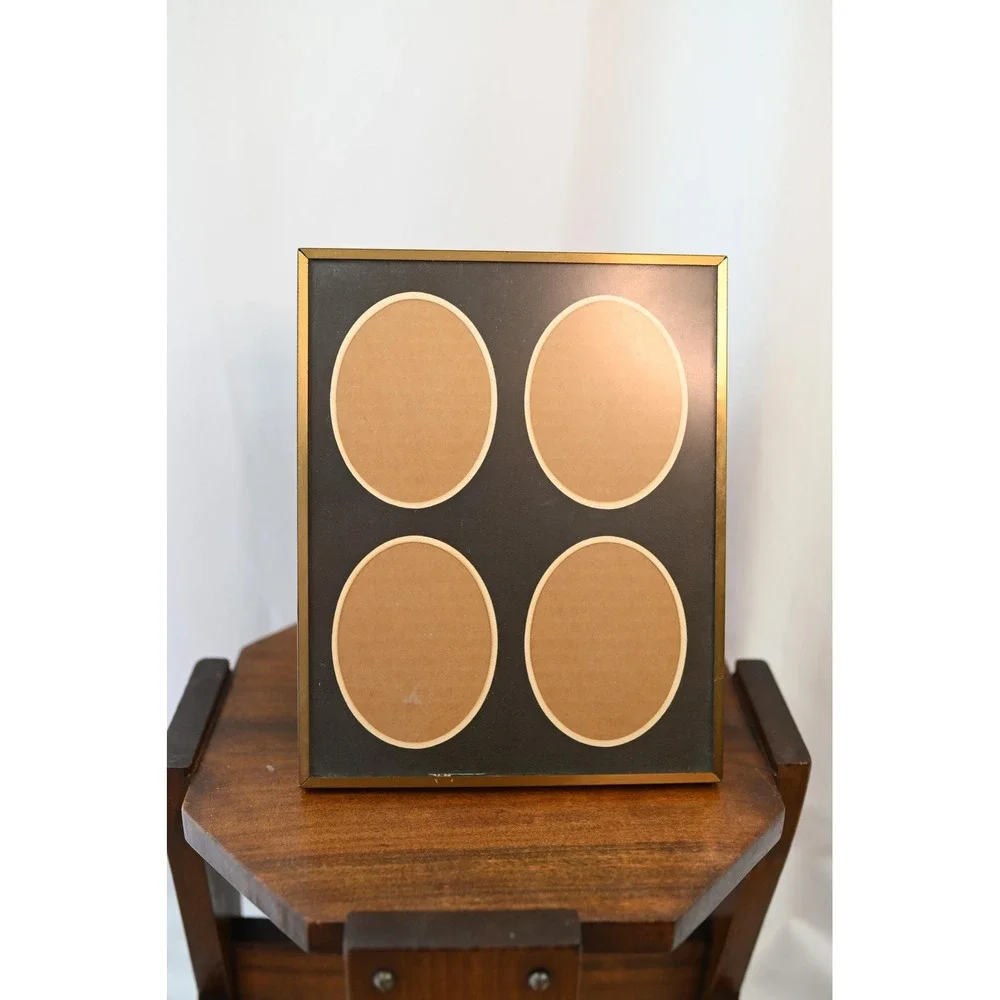 Vintage Brass 8x10 Picture Frame with Four Oval 3x4 Photo Slots Gold Metal